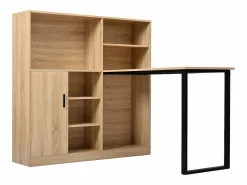 Escritorio con 1 puerta y 6 nichos, estructura de MDF chapado en imitación madera natural clara y metal negro - 120x50x120cm^Hauss Spole New