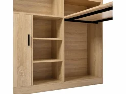 Escritorio con 1 puerta y 6 nichos, estructura de MDF chapado en imitación madera natural clara y metal negro - 120x50x120cm^Hauss Spole New