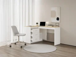 Vente-unique Escritorio con almacenamiento en color blanco y natural - RIDOVA Color natural claro / Blanco Clearance