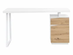 Vente-unique Escritorio con almacenamiento 1 cajón y 1 puerta MDF natural y acero blanco GOTAMA Color natural claro / Blanco New