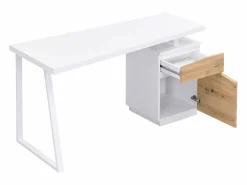 Vente-unique Escritorio con almacenamiento 1 cajón y 1 puerta MDF natural y acero blanco GOTAMA Color natural claro / Blanco New