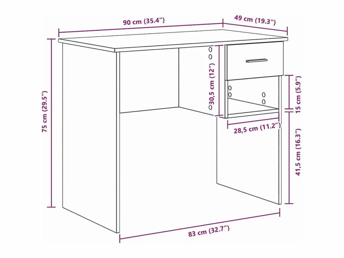 vidaxl Escritorio con cajón 90 x 49 x 75 cm Madera de ingeniería Blanco Clearance