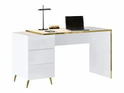 Vente-unique Escritorio Tradicional|Escritorio con cajones en brillo y dorado - MARZIALO