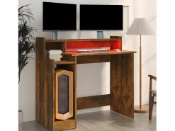 Clicnbuy Mesa Gaming|Escritorio con LED madera ingeniería roble ahumado 97x45x90 cm