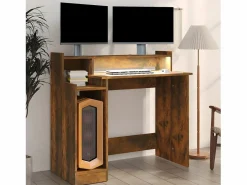 Clicnbuy Mesa Gaming|Escritorio con LED madera ingeniería roble ahumado 97x45x90 cm