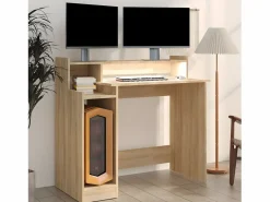 Escritorio con LED madera contrachapada roble sonoma 97x45x90cm^Clicnbuy Discount