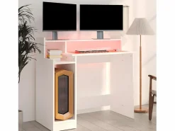 Clicnbuy Escritorio con luz LED madera contrachapada 97x45x90 cm Blanco Online