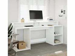 Clicnbuy Escritorio con luz LED madera ingeniería 200x55x91 cm Blanco Sale