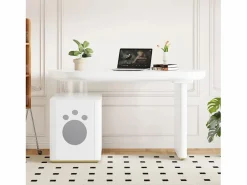 ModernLuxe Escritorio con nicho para mascotas - 117×50×76 cm - Patas reforzadas - Para mascotas de tamaño M a XL - Acabado lacado - Blanco Hot