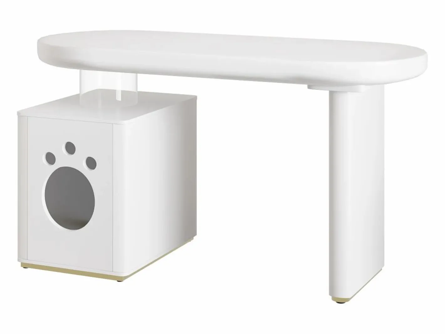 ModernLuxe Escritorio con nicho para mascotas - 117×50×76 cm - Patas reforzadas - Para mascotas de tamaño M a XL - Acabado lacado - Blanco Hot