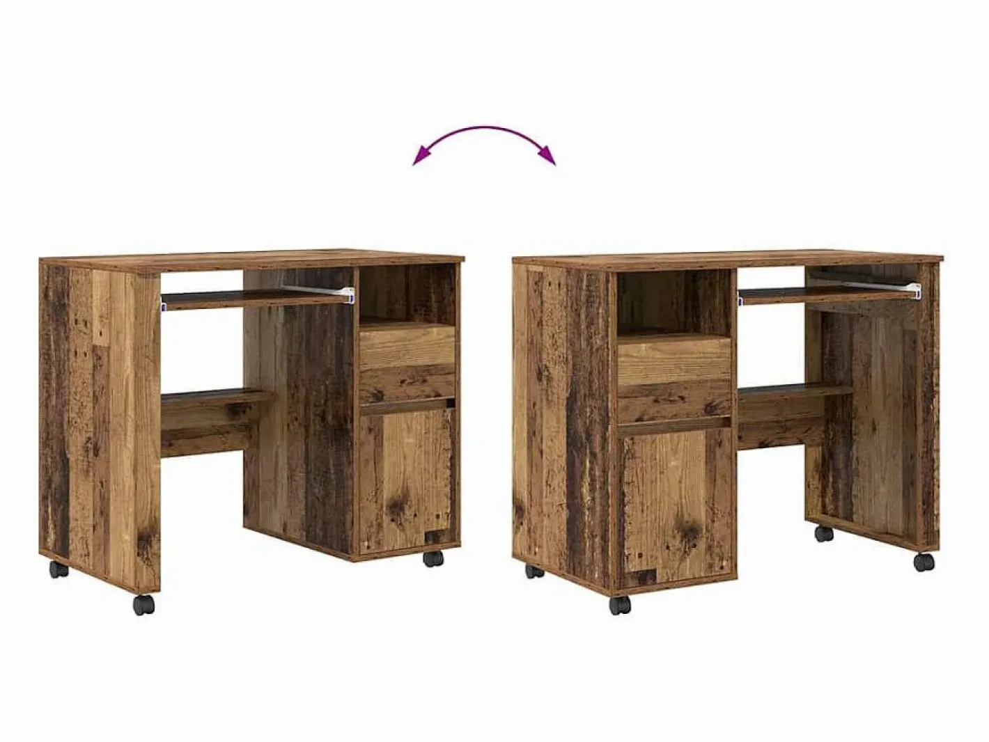 Escritorio con Ruedas con cajón Madera Vieja 91 x 50 x 77 cm^Clicnbuy New