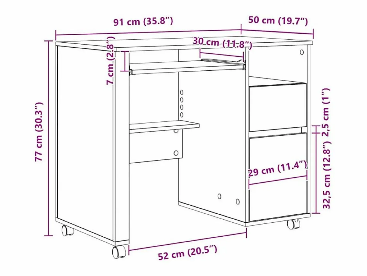 Escritorio con Ruedas con cajón Madera Vieja 91 x 50 x 77 cm^Clicnbuy New