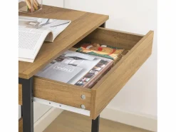 Sobuy Escritorio con Un Cajón y 3 Percheros Mesa de Ordenador de Estilo Industrial 60x40x77 cm FWT43-N ES Color natural claro Best
