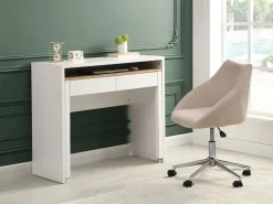 Escritorio consola extensible con 2 cajones en color blanco y natural - LOAVIA^Vente-unique Online