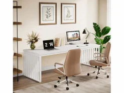 Tribesigns Escritorio de 180 cm, gran escritorio para ordenador, escritorio para PC, escritorio de oficina con marco metálico resistente Blanco Discount
