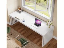 Tribesigns Escritorio de 180 cm, gran escritorio para ordenador, escritorio para PC, escritorio de oficina con marco metálico resistente Blanco Discount
