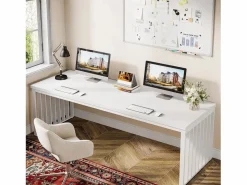 Tribesigns Escritorio de 180 cm, gran escritorio para ordenador, escritorio para PC, escritorio de oficina con marco metálico resistente Blanco Discount