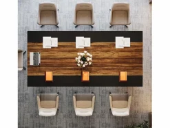 Escritorio de 200 cm para 2 personas con sólida estructura geométrica de metal - Mesa de reunión o seminario para 8 a 10 personas - Marrón rústico^Tribesigns Clearance