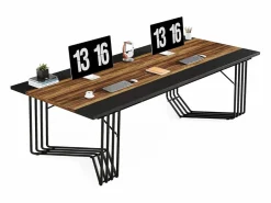 Escritorio de 200 cm para 2 personas con sólida estructura geométrica de metal - Mesa de reunión o seminario para 8 a 10 personas - Marrón rústico^Tribesigns Clearance