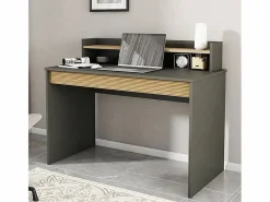 Escritorio de diseño moderno color negro de madera con estante puerta abatible 120cm Heaton Gris antracita Sale