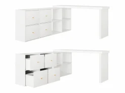 ModernLuxe Escritorio de esquina - Tablero giratorio a 360° - 4 compartimentos y 4 cajones - Tablero y patas reforzados - MDF - Blanco Best