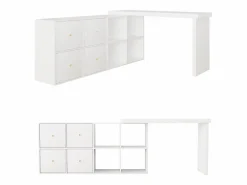 ModernLuxe Escritorio de esquina - Tablero giratorio a 360° - 4 compartimentos y 4 cajones - Tablero y patas reforzados - MDF - Blanco Best