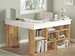 Escritorio de esquina color blanco y natural - TILEUL^Vente-unique Discount
