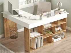 Escritorio de esquina color blanco y natural - TILEUL^Vente-unique Discount