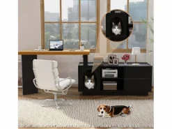 Escritorio Secreter|Escritorio de esquina con caseta para mascotas integrada – 120x50 cm, MDF, flexible, diseño en L o lineal, y roble (120x50x72 cm)
