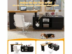 Escritorio Secreter|Escritorio de esquina con caseta para mascotas integrada – 120x50 cm, MDF, flexible, diseño en L o lineal, y roble (120x50x72 cm)