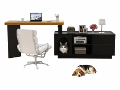 Escritorio Secreter|Escritorio de esquina con caseta para mascotas integrada – 120x50 cm, MDF, flexible, diseño en L o lineal, y roble (120x50x72 cm)