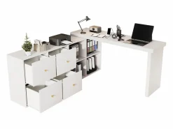 Escritorio de esquina con tablero giratorio 360° - 140 x 120 x 78 cm - En forma de L o recto - con 4 compartimentos + 4 cajones - MDF -^Merax Hot
