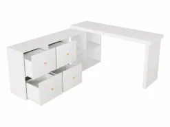 Escritorio de esquina con tablero giratorio 360° - 140 x 120 x 78 cm - En forma de L o recto - con 4 compartimentos + 4 cajones - MDF -^Merax Hot