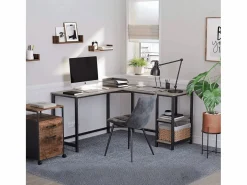 Calicosy Escritorio Rinconero|Escritorio de esquina con estante de 2 niveles estilo industrial