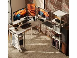 Mesa Gaming|Escritorio de esquina con estante y puerto USB, de madera, (137x140x139,5 cm)