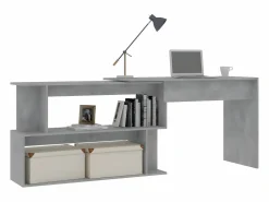 Escritorio de esquina contrachapada hormigón 200x50x76 cm^Clicnbuy Outlet