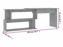 Escritorio de esquina contrachapada hormigón 200x50x76 cm^Clicnbuy Outlet