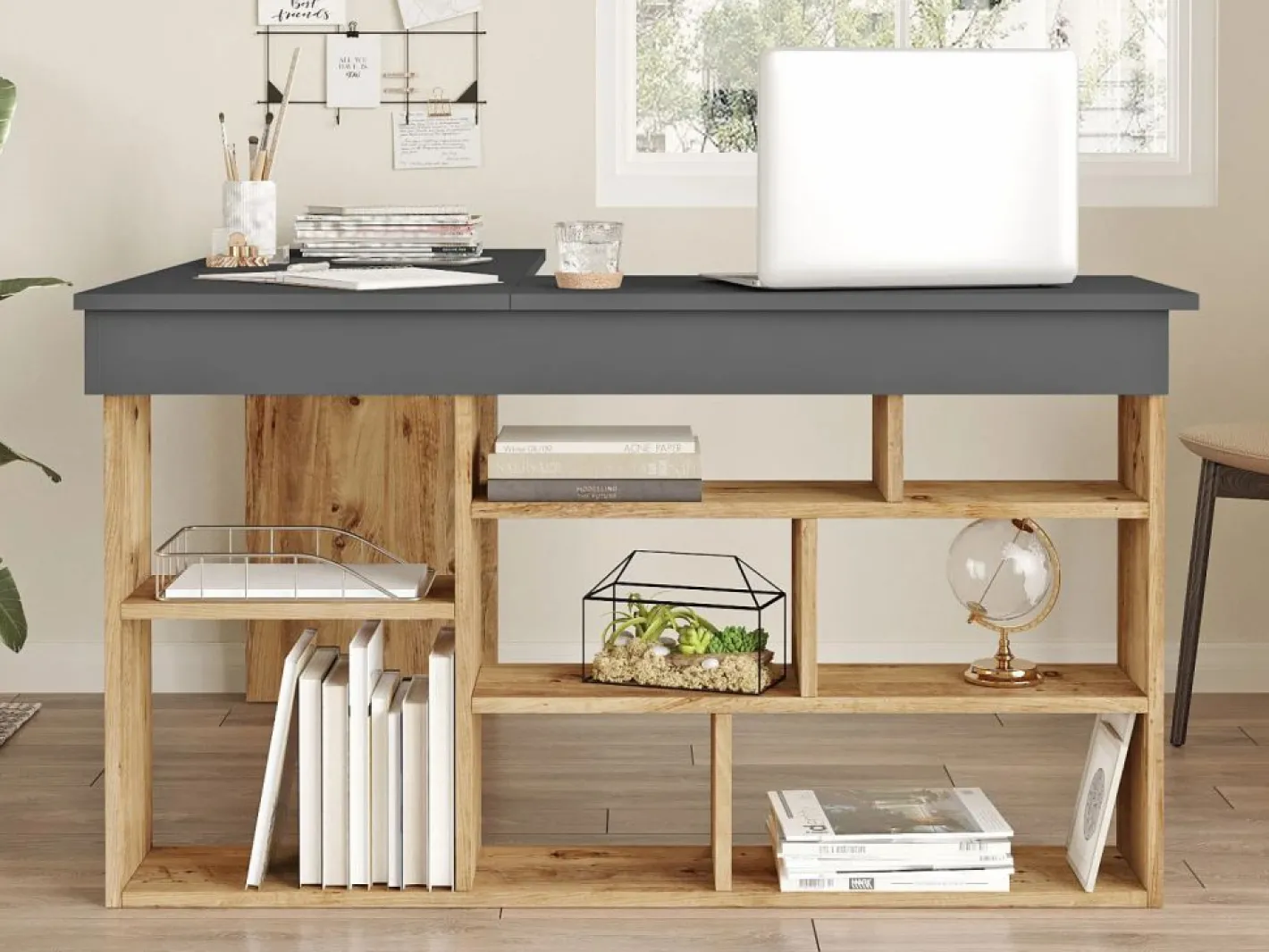 Escritorio de esquina con compartimentos antracita y natural - LILEUL^Vente-unique Discount