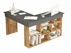 Escritorio de esquina con compartimentos antracita y natural - LILEUL^Vente-unique Discount