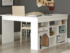 Vente-unique Escritorio Rinconero|Escritorio Tradicional|Escritorio de esquina con compartimentos color - LILEUL
