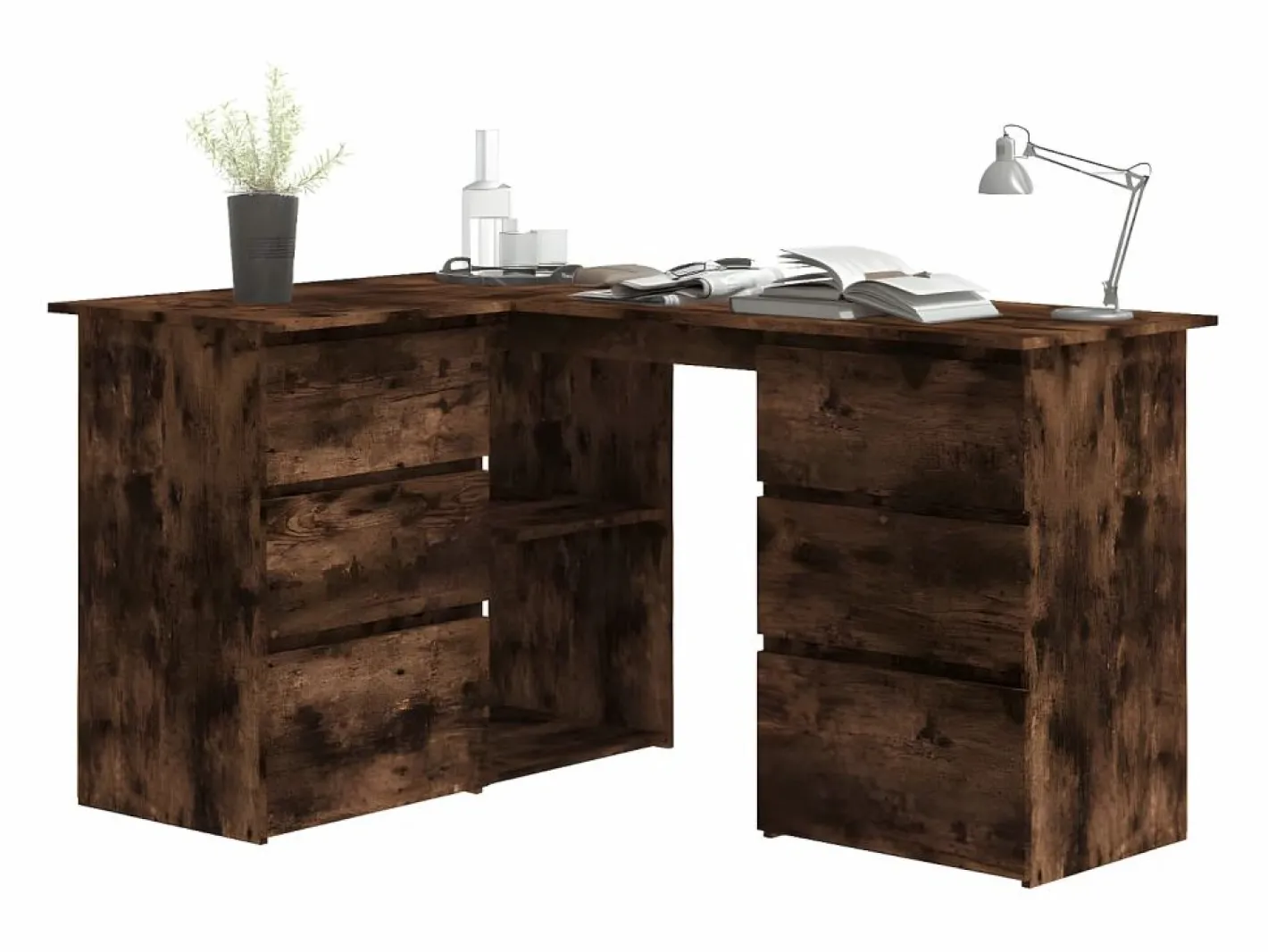 Clicnbuy Escritorio Rinconero|Escritorio de esquina contrachapada roble ahumado 145x100x76cm