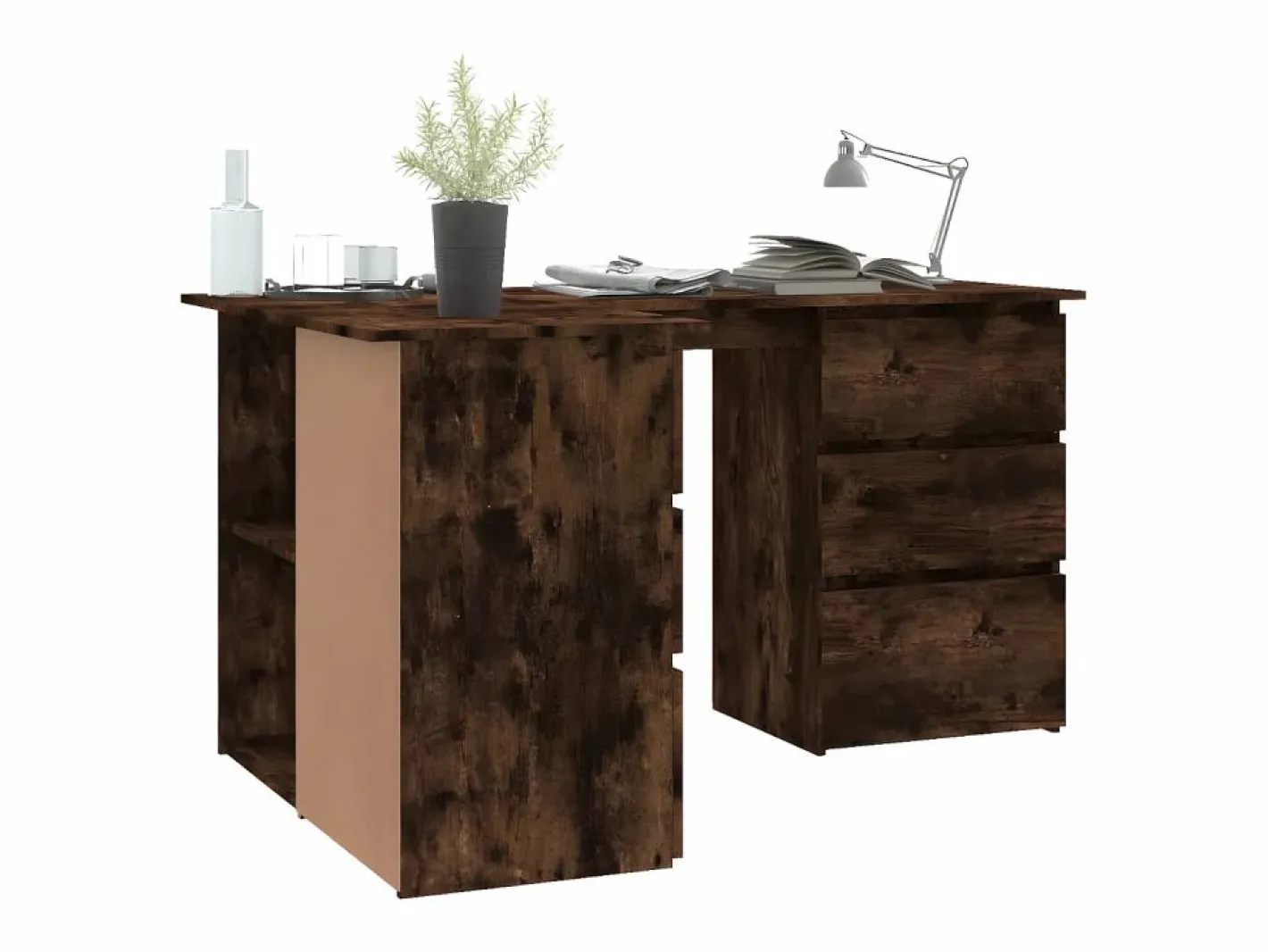 Clicnbuy Escritorio Rinconero|Escritorio de esquina contrachapada roble ahumado 145x100x76cm