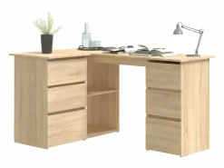 Clicnbuy Escritorio de esquina contrachapada color roble 145x100x76cm Marru00f3n Best