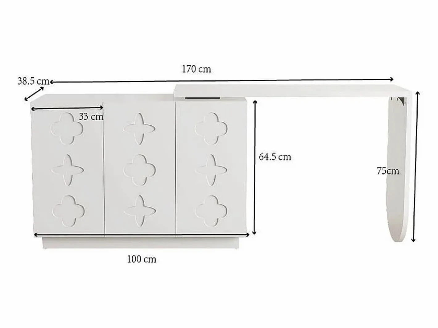 DripeX Escritorio de esquina extensible - con 3 puertas en MDF - función giratoria - - 110x40x75cm Blanco Hot