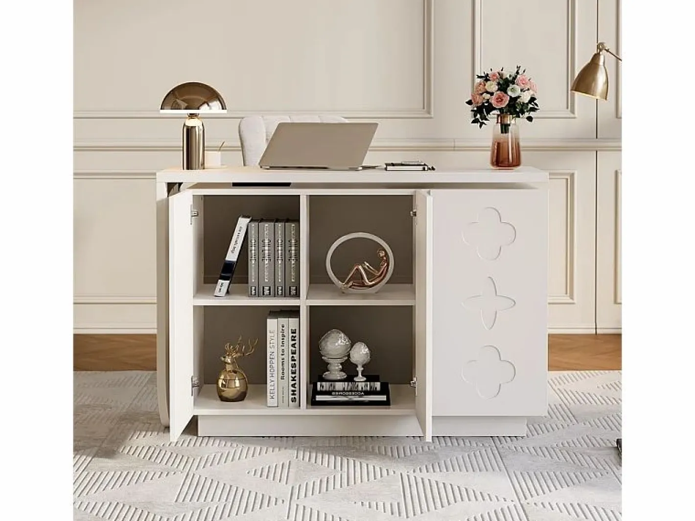 DripeX Escritorio de esquina extensible - con 3 puertas en MDF - función giratoria - - 110x40x75cm Blanco Hot