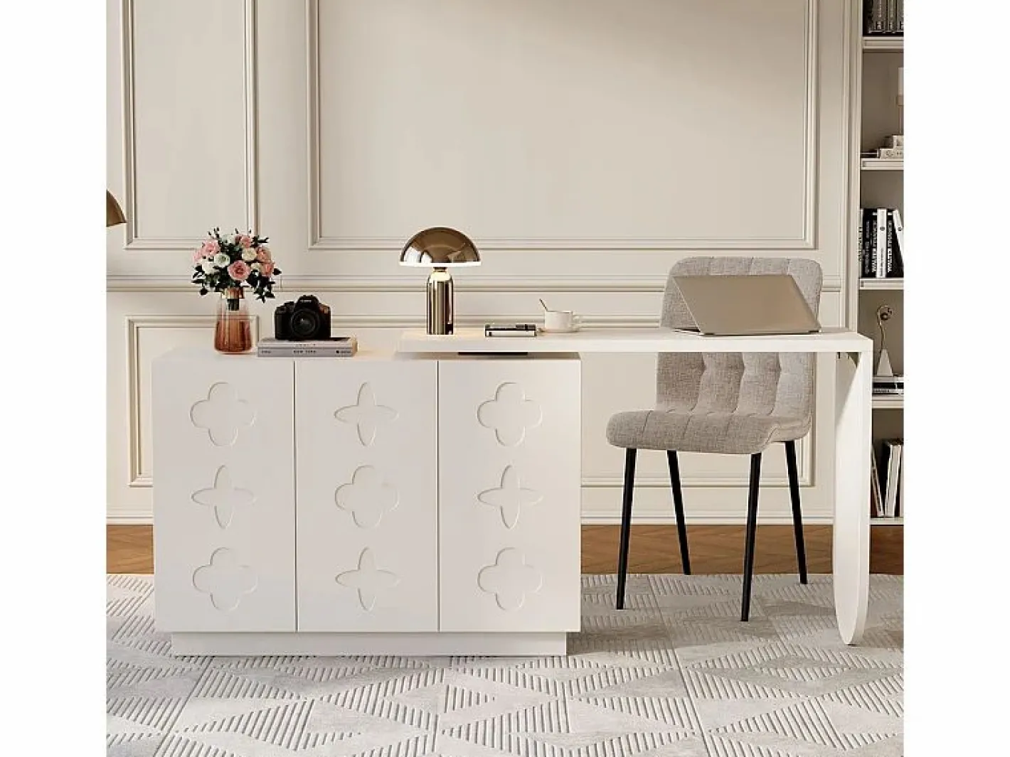 DripeX Escritorio de esquina extensible - con 3 puertas en MDF - función giratoria - - 110x40x75cm Blanco Hot