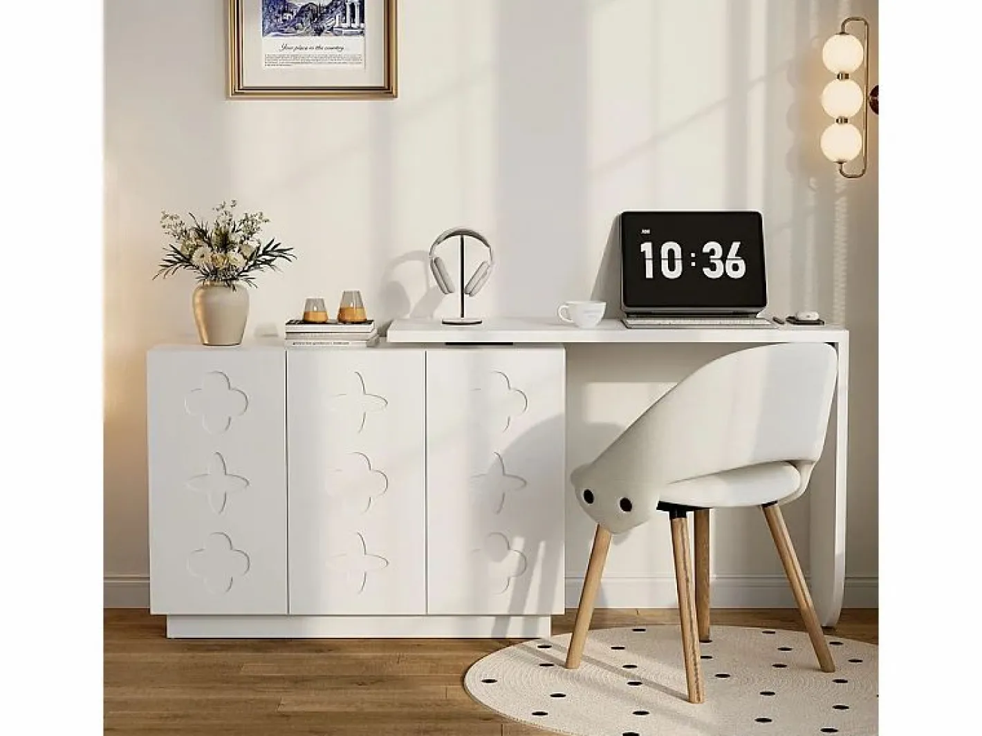 DripeX Escritorio de esquina extensible - con 3 puertas en MDF - función giratoria - - 110x40x75cm Blanco Hot