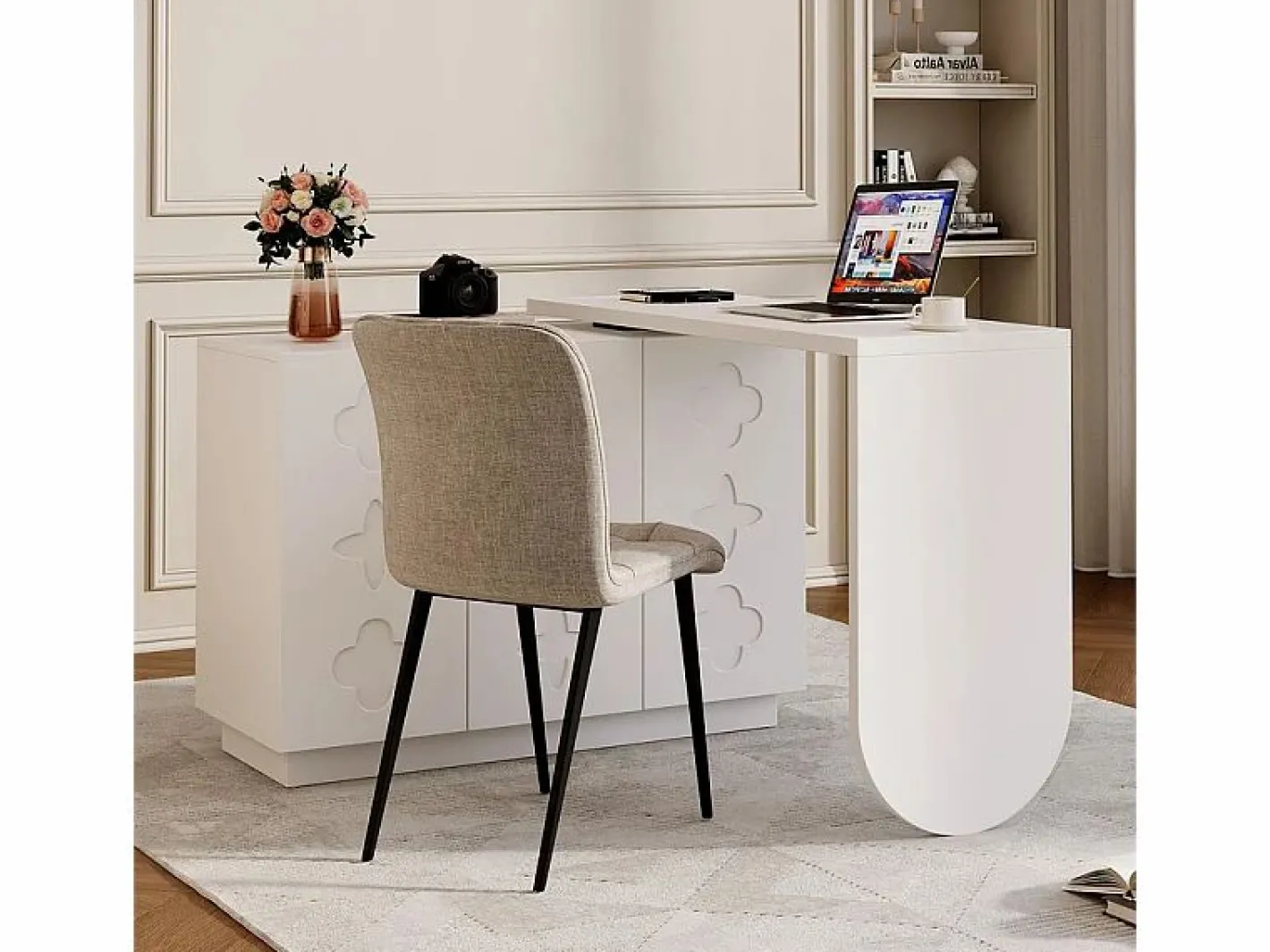 DripeX Escritorio de esquina extensible - con 3 puertas en MDF - función giratoria - - 110x40x75cm Blanco Hot