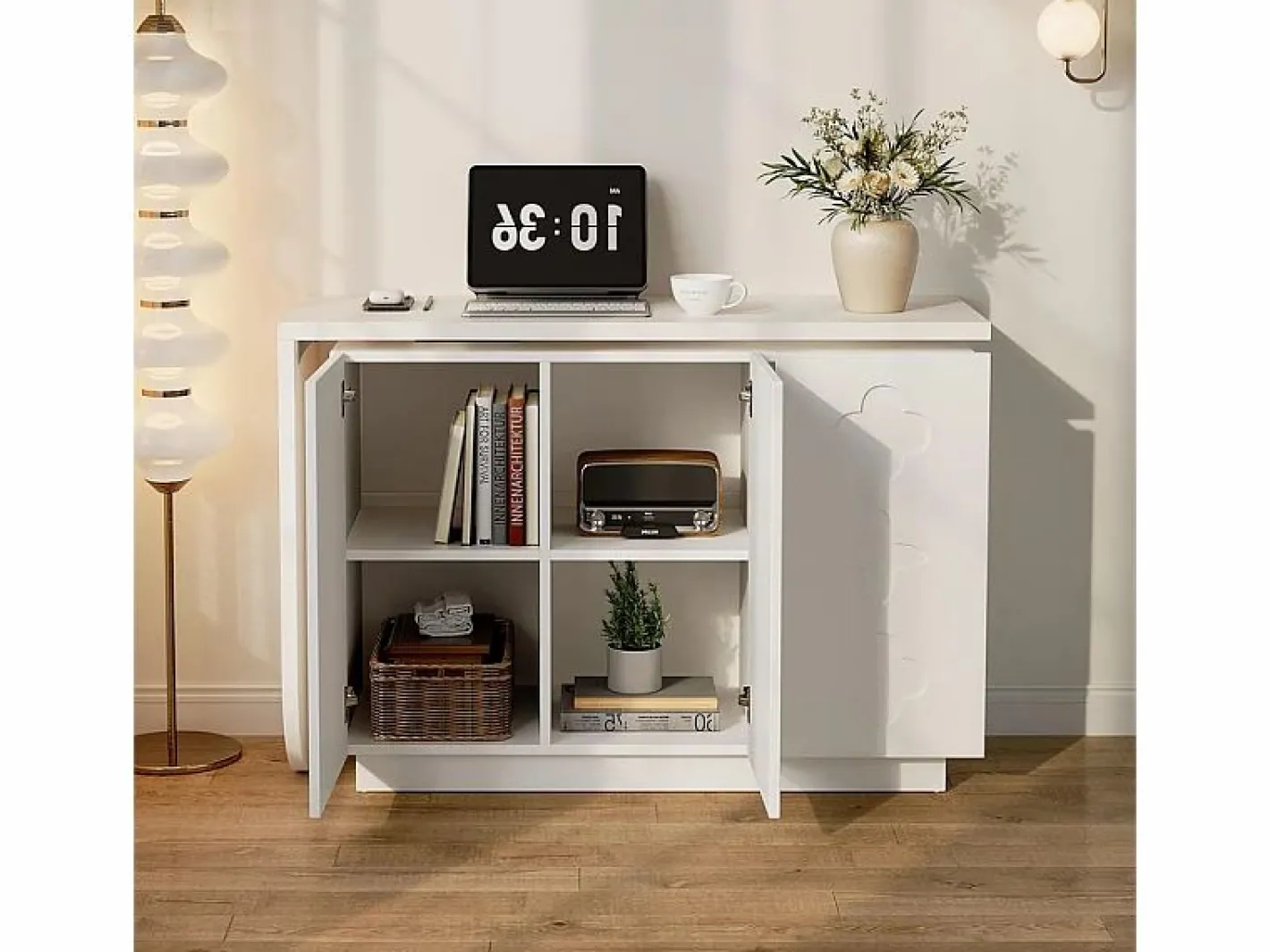 DripeX Escritorio de esquina extensible - con 3 puertas en MDF - función giratoria - - 110x40x75cm Blanco Hot