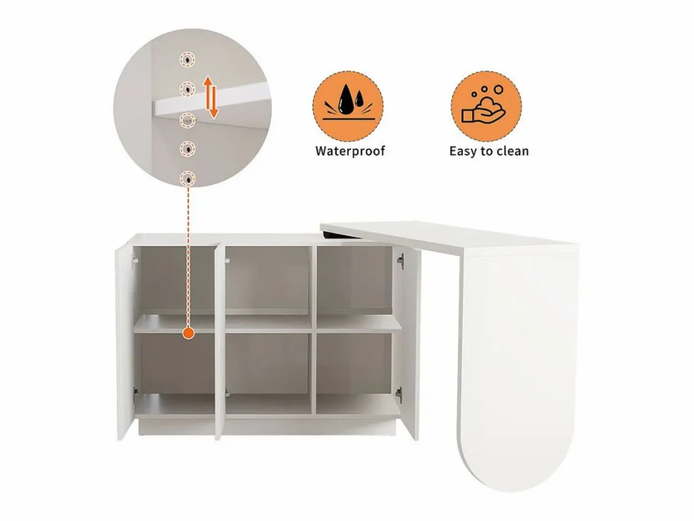 DripeX Escritorio de esquina extensible - con 3 puertas en MDF - función giratoria - - 110x40x75cm Blanco Hot